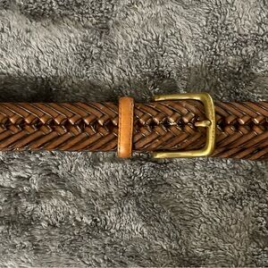 Tommy Hilfiger Brown Woven Leather Belt with Brass Buckle